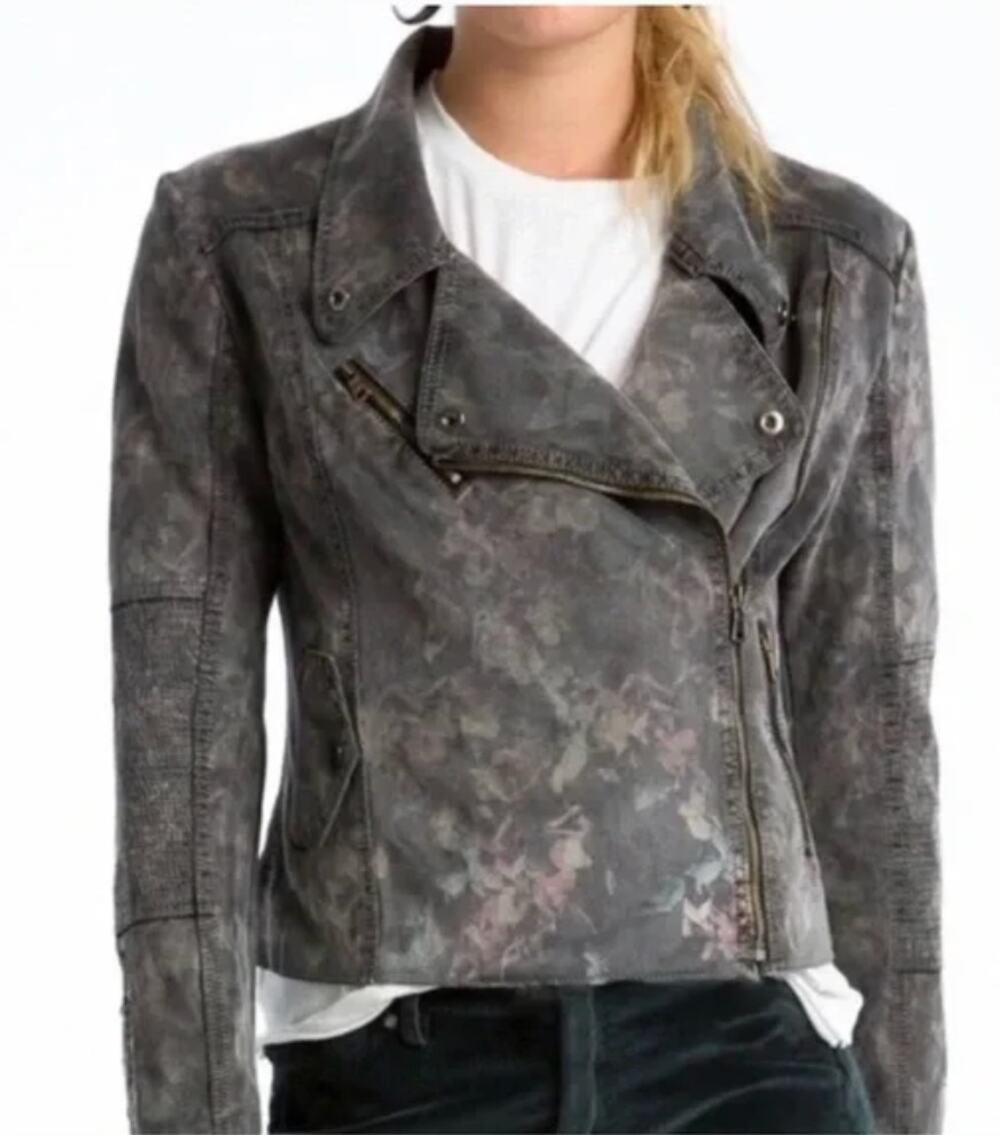 MARRAKECH Marni Asymmetrical Zip Suede Jacket in Antique Faded Floral // XS